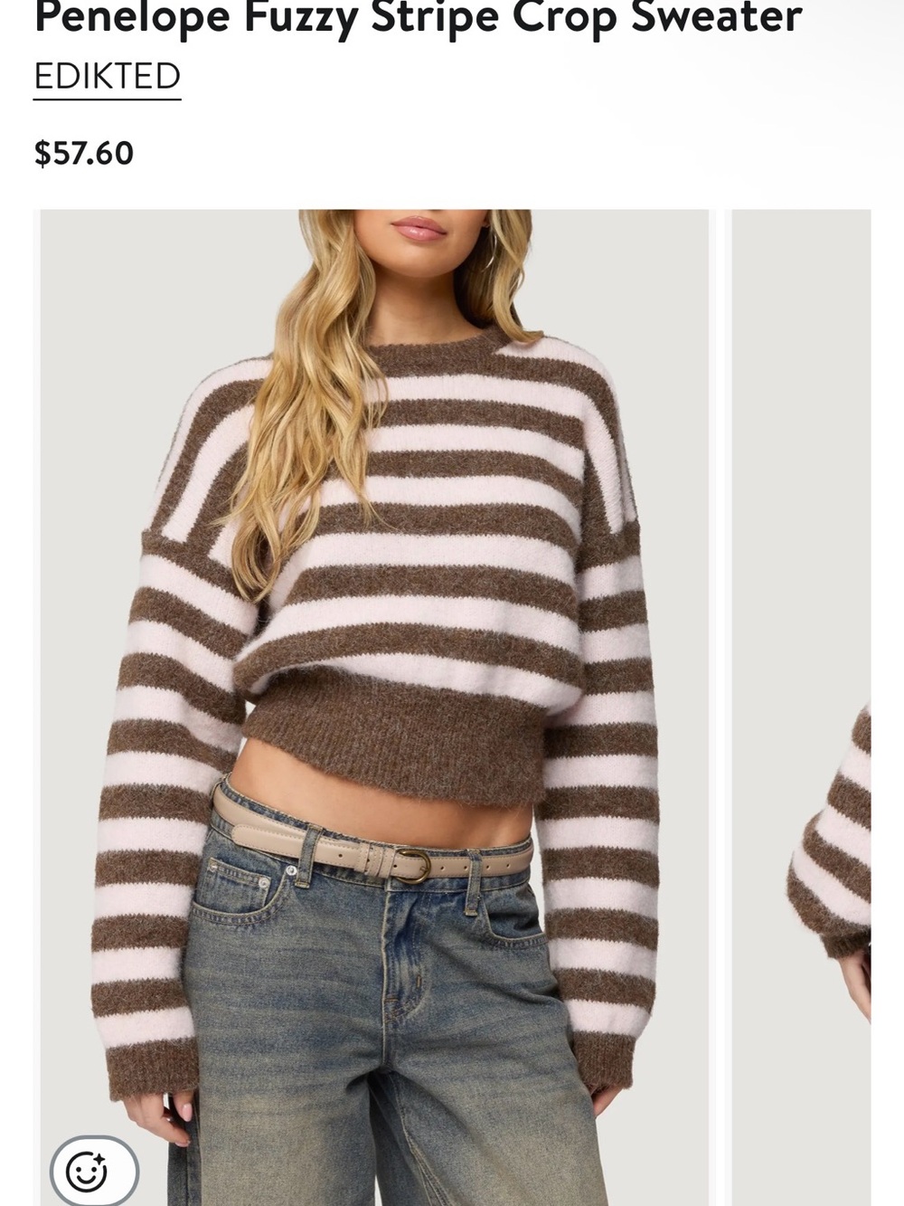 EDIKTED NWT Wool-Blend Penelope Fuzzy Striped Crop Crewneck Sweater